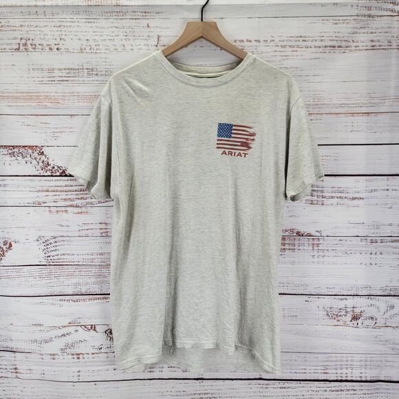Ariat Men's XL Gray Short Sleeve Flag Patriotic Buckle Workwear Shirt - Picture 1 of 10